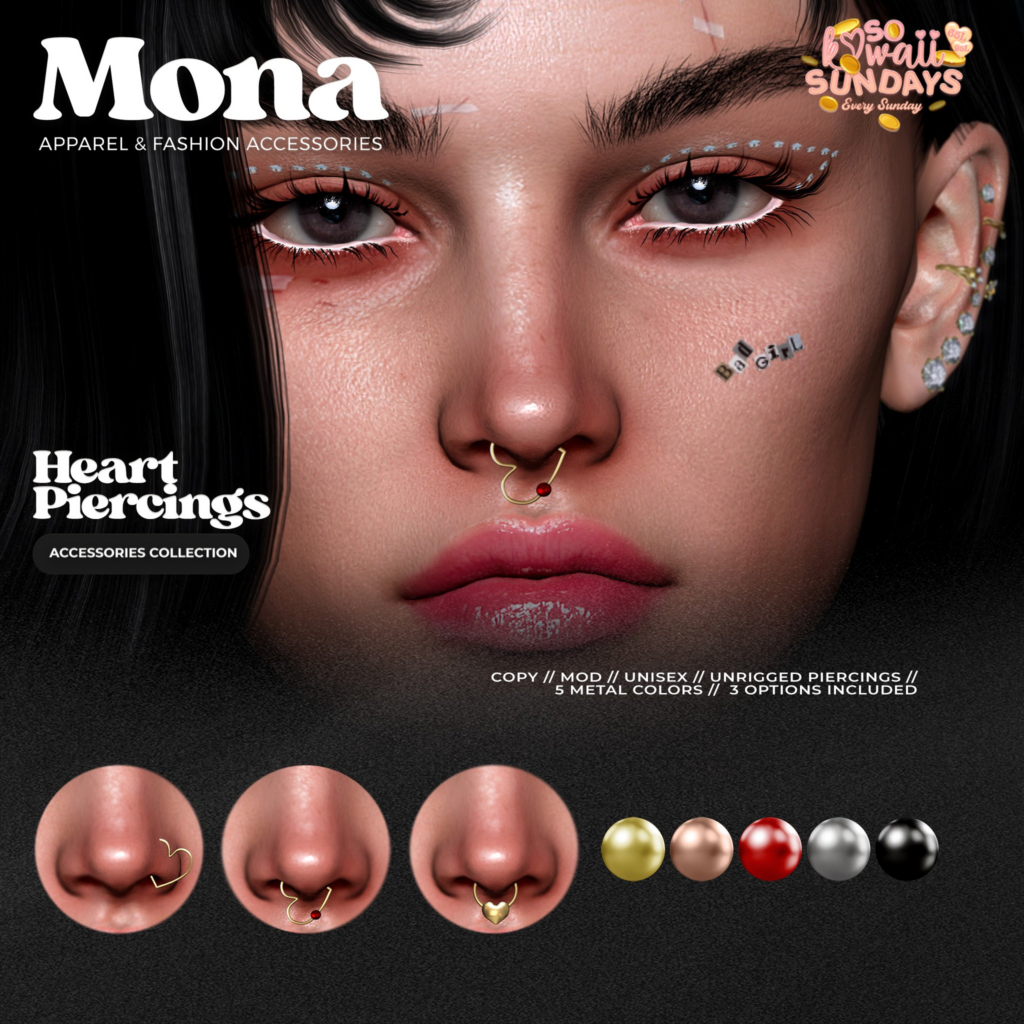 Heart Piercings	&lt;a href=&quot;https://maps.secondlife.com/secondlife/Silver%20Moon/46/83/1001&quot;&gt;Teleport&lt;/a&gt;