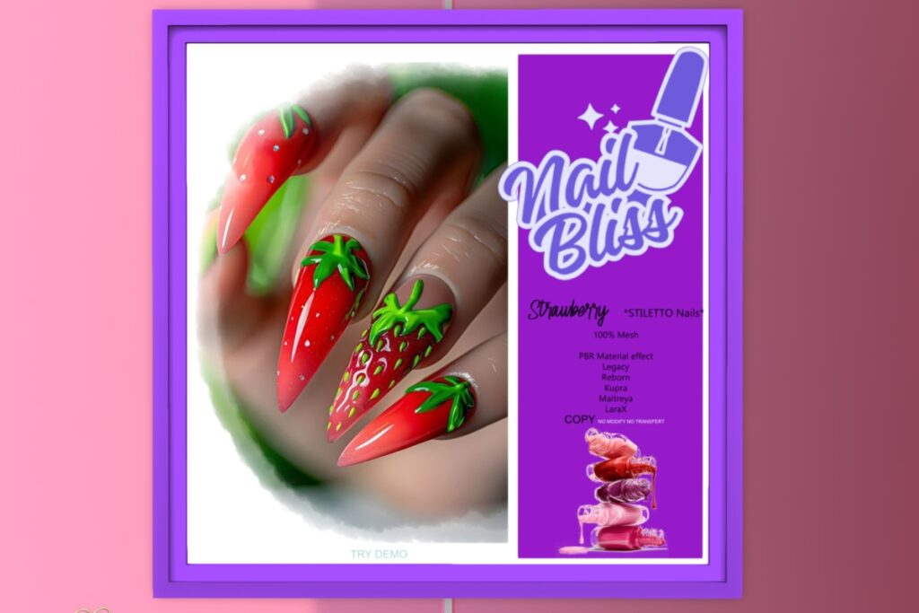 Strawberry Mesh Nails - Inithium/Legacy/Maitreya/Reborn/+mods, L$280
