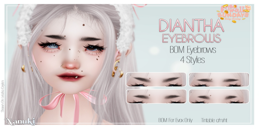 Diantha Eyebrows - EvoX	&lt;a href=&quot;http://maps.secondlife.com/secondlife/Daisy/94/185/2851&quot;&gt;Teleport&lt;/a&gt;