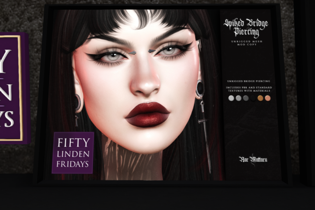 Spiked Bridge Piercing	&lt;a href=&quot;http://maps.secondlife.com/secondlife/Nocturnal%20Collective/120/126/29&quot; target=&quot;_blank&quot;&gt;Teleport&lt;/a&gt;