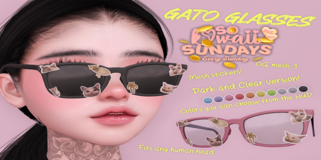 Gato Glasses	&lt;a href=&quot;http://maps.secondlife.com/secondlife/Envar/202/176/2222&quot;&gt;Teleport&lt;/a&gt;