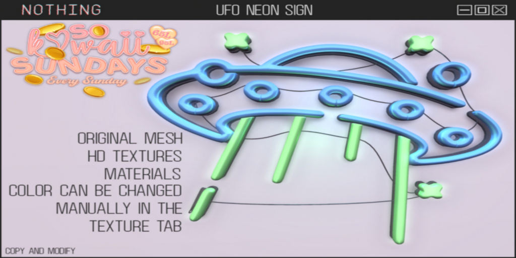 UFO Neon Sign	&lt;a href=&quot;http://maps.secondlife.com/secondlife/Envar/202/176/2222&quot;&gt;Teleport&lt;/a&gt;