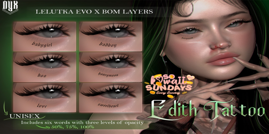 Edith Tattoo - EvoX	&lt;a href=&quot;http://maps.secondlife.com/secondlife/Northwich%20Land/145/21/3501&quot;&gt;Teleport&lt;/a&gt;