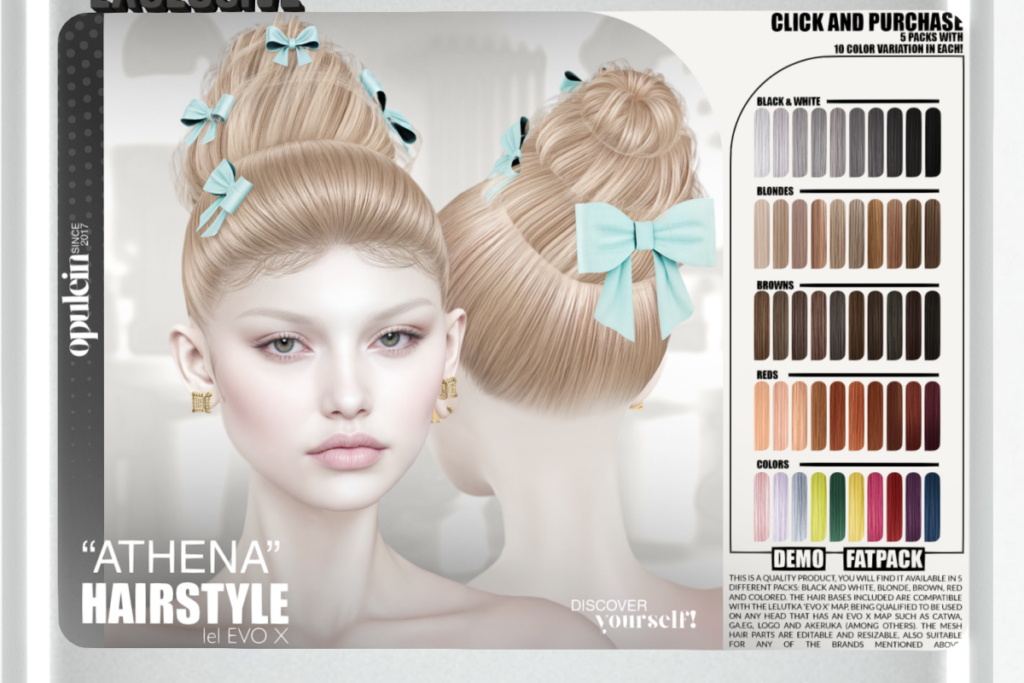 Athena Hair - EvoX, L$150 each/L$350 FP