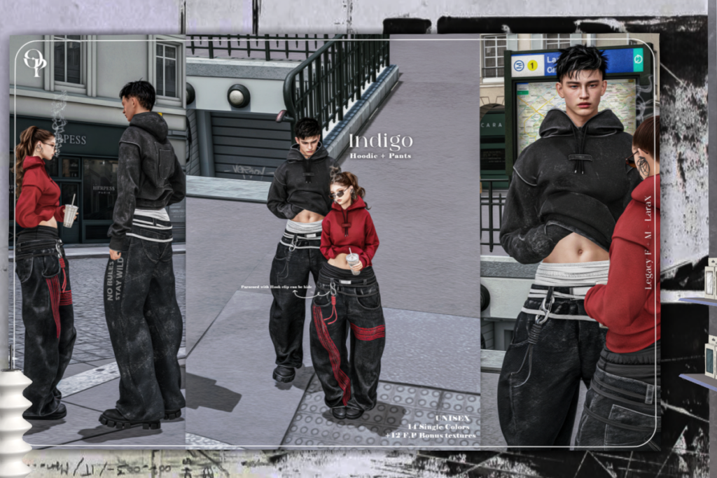 Indigo Hoodie &amp; Pants - Legacy M+F/MaitreyaX, L$260-L$320 each/L$1260 each FP/L$2260 MP