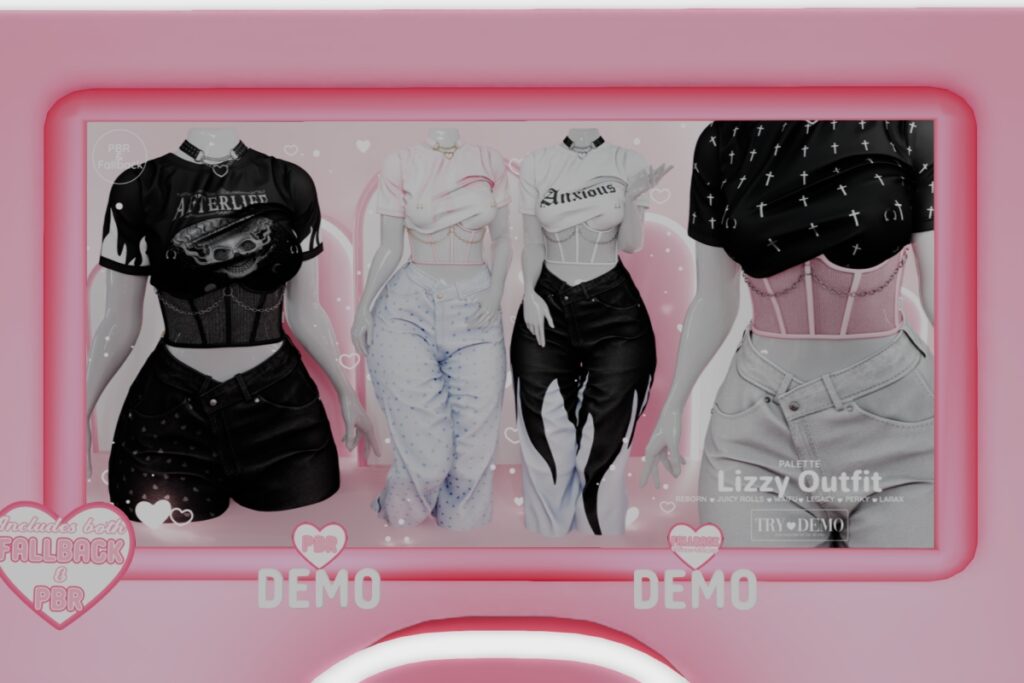 Lizzy Outfit - Legacy/MaitreyaX/Reborn/+mods, L$249-L$299 each/L$899-L$1299 each FP/L$2799 MP