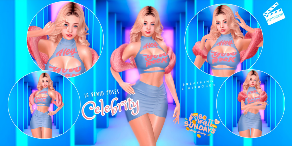Celebrity Poses	&lt;a href=&quot;http://maps.secondlife.com/secondlife/VELOUR/200/203/1965&quot;&gt;Teleport&lt;/a&gt;