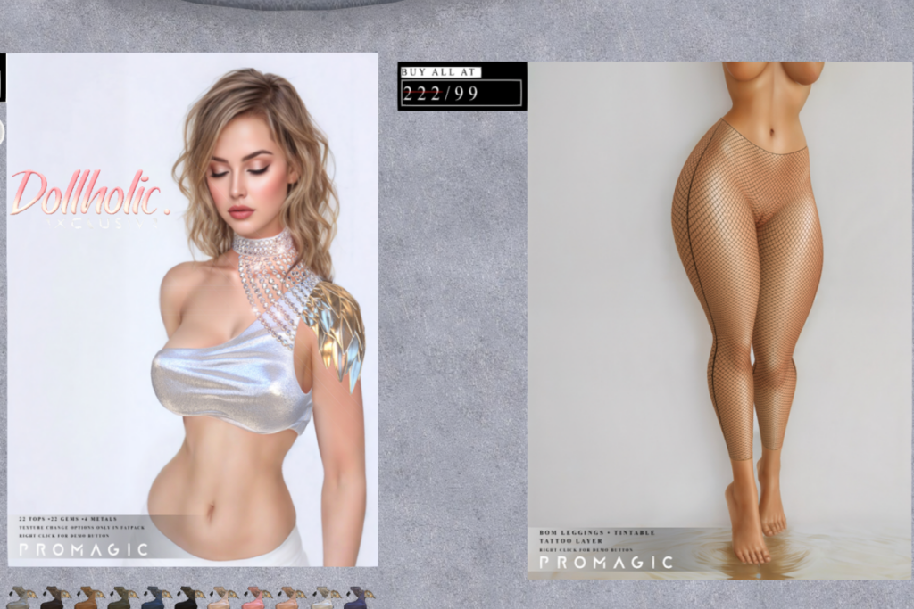 Sansaar Top - Inithium/Legacy/Maitreya/Reborn/+mods, L$299 each/L$888 FP | Vishwa Leggings - Bom, L$99