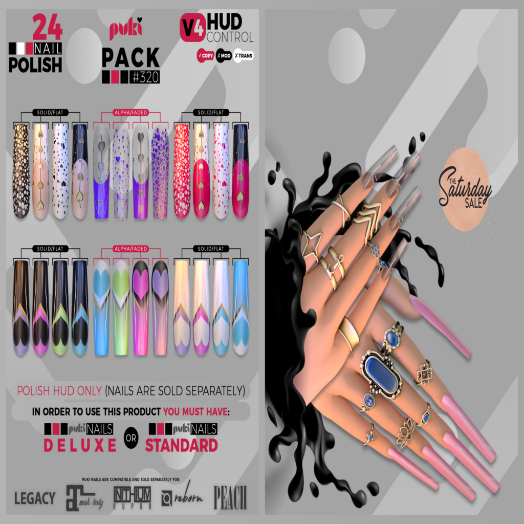 Pack #320 Nail Polish Texture - Puki Nails Deluxe/Puki Nails Standard	&lt;a href=&quot;http://maps.secondlife.com/secondlife/The%20Valley/136/226/501&quot;&gt;Teleport&lt;/a&gt;