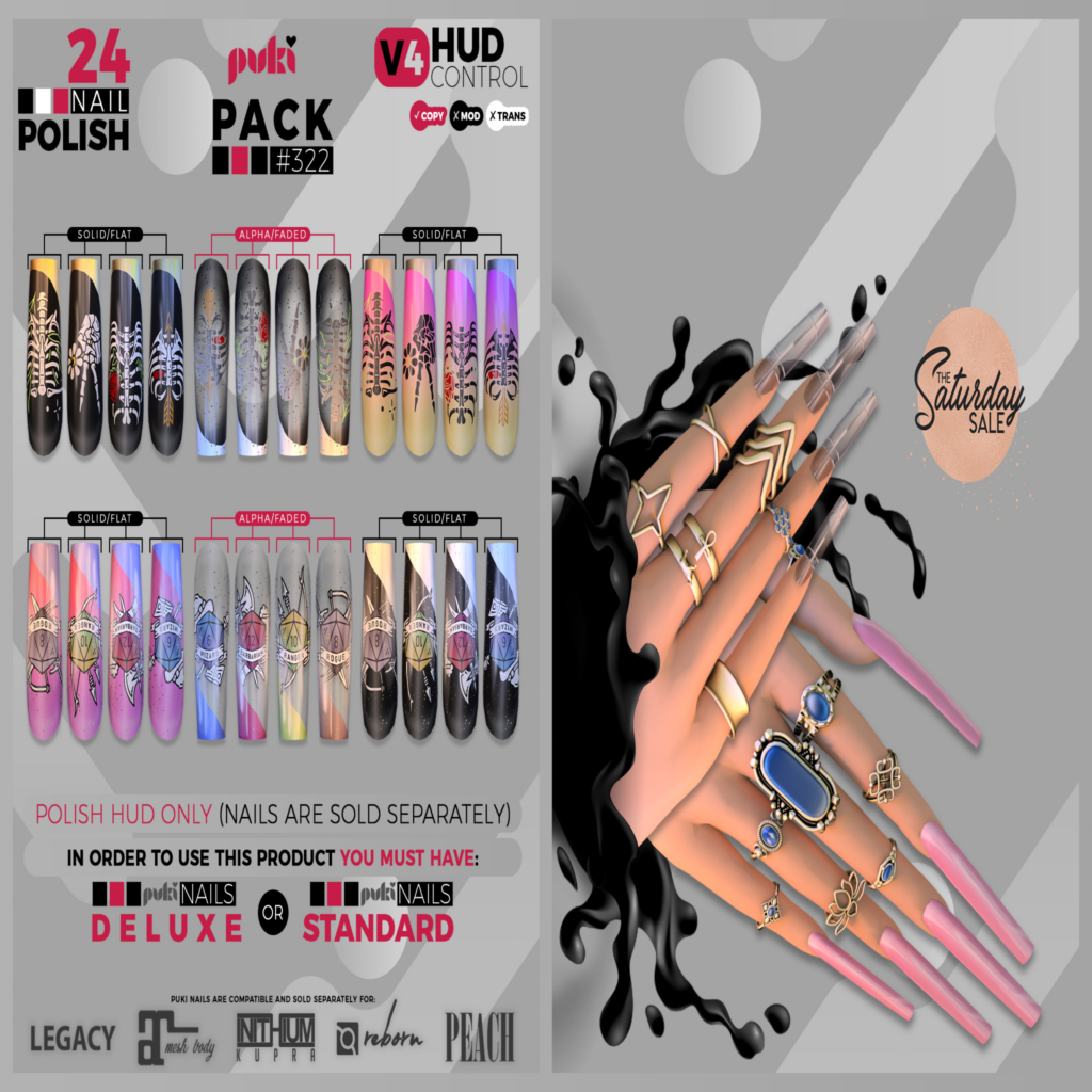 Pack #322 Nail Polish Texture - Puki Nails Deluxe/Puki Nails Standard	&lt;a href=&quot;http://maps.secondlife.com/secondlife/The%20Valley/136/226/501&quot;&gt;Teleport&lt;/a&gt;