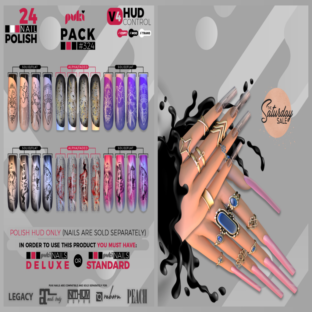 Pack #324 Nail Polish Texture - Puki Nails Deluxe/Puki Nails Standard	&lt;a href=&quot;http://maps.secondlife.com/secondlife/The%20Valley/136/226/501&quot;&gt;Teleport&lt;/a&gt;