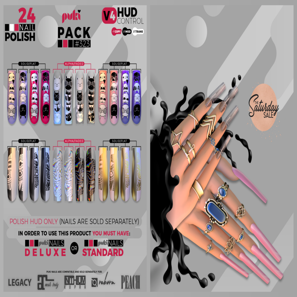 Pack #323 Nail Polish Texture - Puki Nails Deluxe/Puki Nails Standard	&lt;a href=&quot;http://maps.secondlife.com/secondlife/The%20Valley/136/226/501&quot;&gt;Teleport&lt;/a&gt;