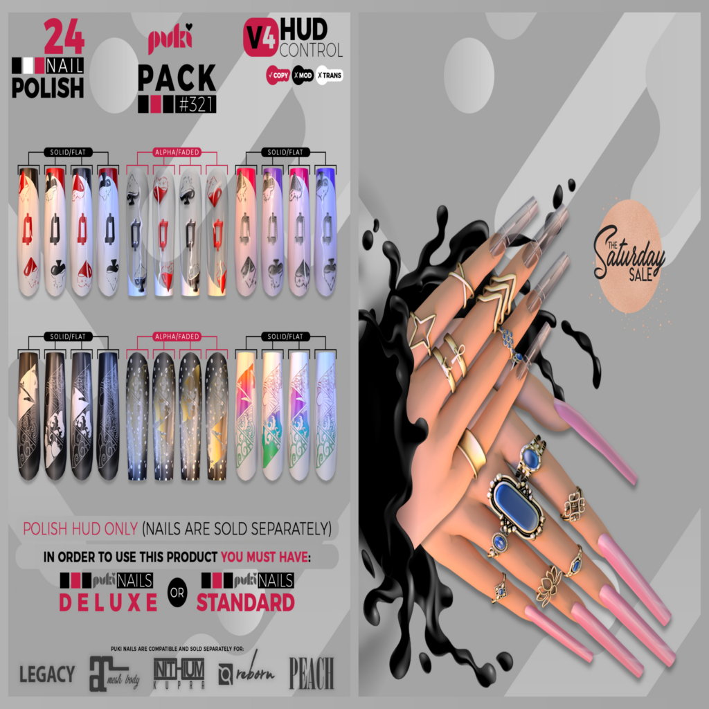 Pack #321 Nail Polish Texture - Puki Nails Deluxe/Puki Nails Standard	&lt;a href=&quot;http://maps.secondlife.com/secondlife/The%20Valley/136/226/501&quot;&gt;Teleport&lt;/a&gt;