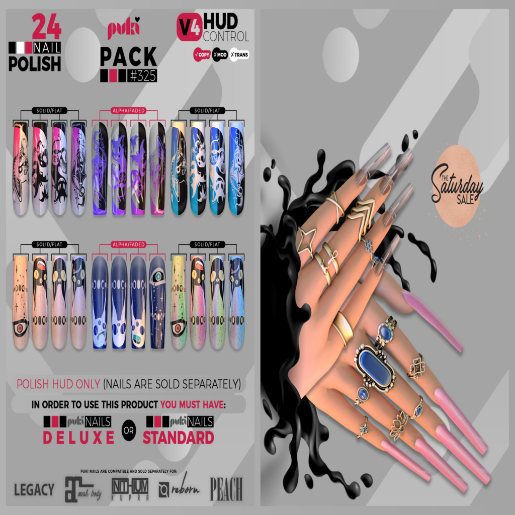 Pack #325 Nail Polish Texture - Puki Nails Deluxe/Puki Nails Standard	&lt;a href=&quot;http://maps.secondlife.com/secondlife/The%20Valley/136/226/501&quot;&gt;Teleport&lt;/a&gt;