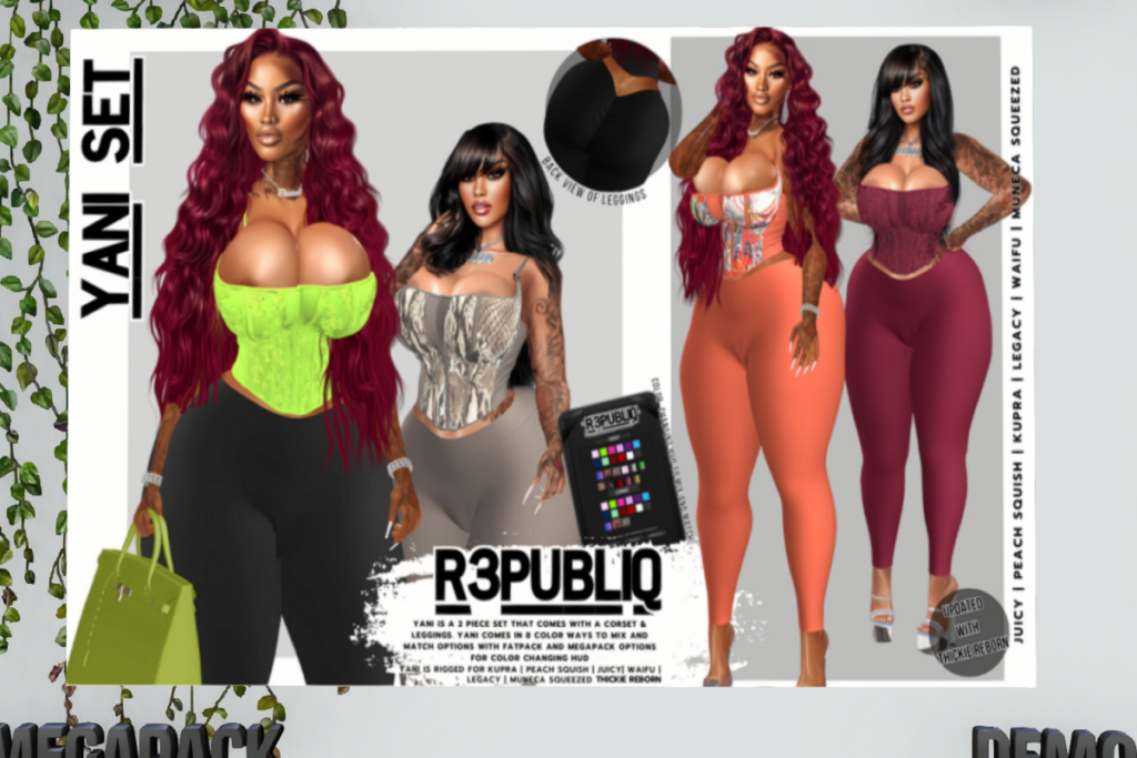 Yani Corset and Leggings - Inithium/Legacy/Peach/Yentements/+mods, L$299 each/L$999 each FP/L$1999 MP