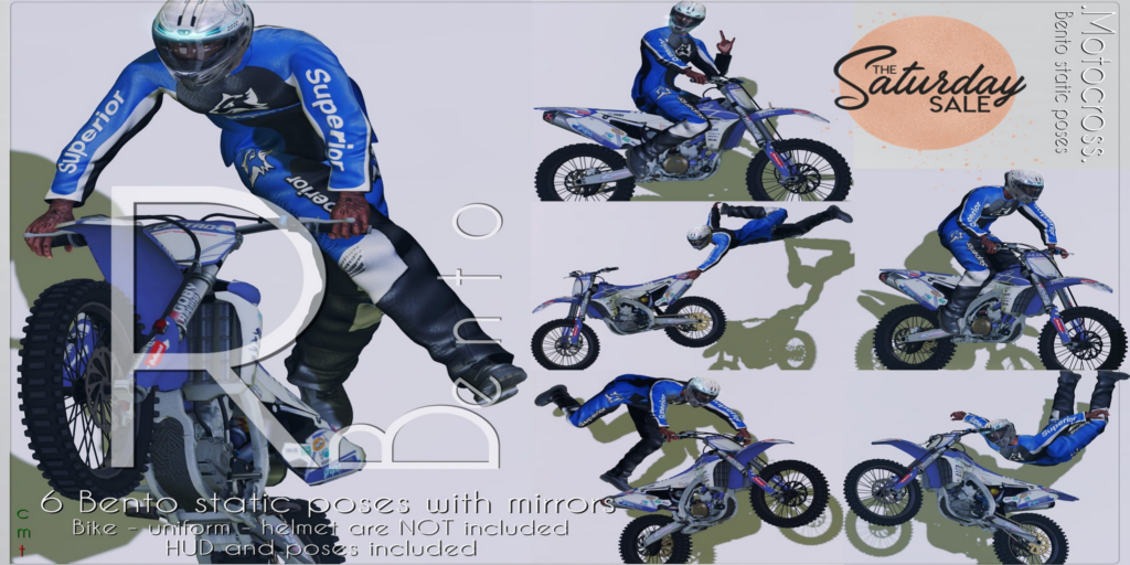 Motocross Poses	&lt;a href=&quot;http://maps.secondlife.com/secondlife/Lorena%20Blue/45/16/23&quot;&gt;Teleport&lt;/a&gt;