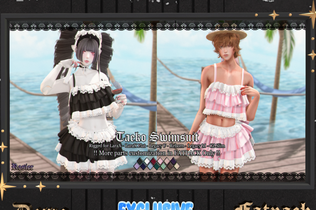 Taeko Swimsuit - CZ Slim/Legacy F+M/MaitreyaX/Reborn/+mods, L$329 each/L$1399 FP