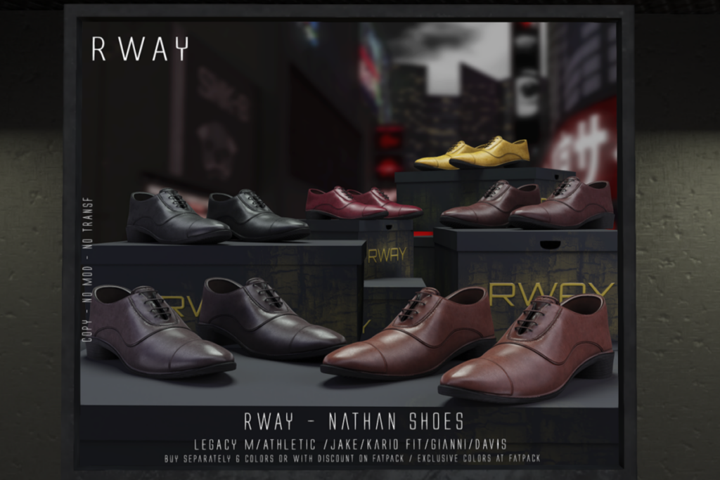 Nathan Shoes - Davis/Gianni/Jake/Kario Fit/Legacy/+mods, L$300 each/L$1250 FP