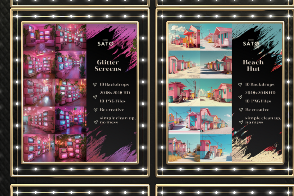 Glitter Screens &amp; Beach Hut Backdrops, L$180 each