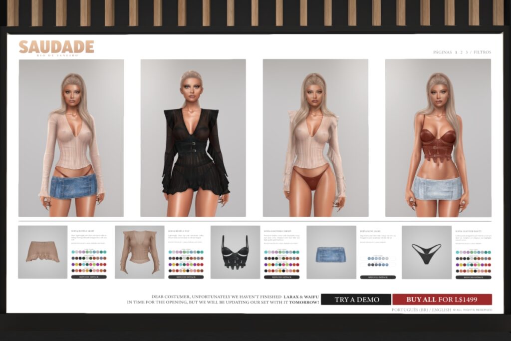 Sofia Outfit - Legacy/Reborn, L$145-L$275 each/L$325-L$795 each FP/L$1499 MP