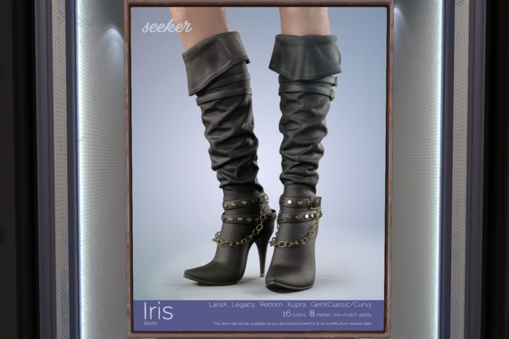 Iris Boots - GenX/Inithium/Legacy/MaitreyaX/Reborn, L$349 each/L$1299 FP