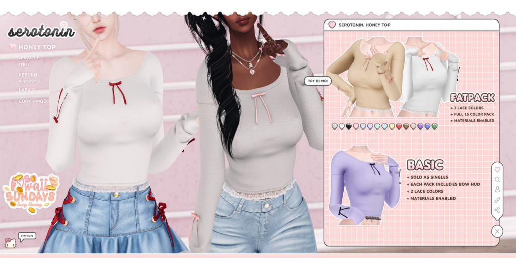 Honey Top - Legacy/MaitreyaX/Reborn/+mods	&lt;a href=&quot;http://maps.secondlife.com/secondlife/Happiness/54/42/2802&quot;&gt;Teleport&lt;/a&gt;