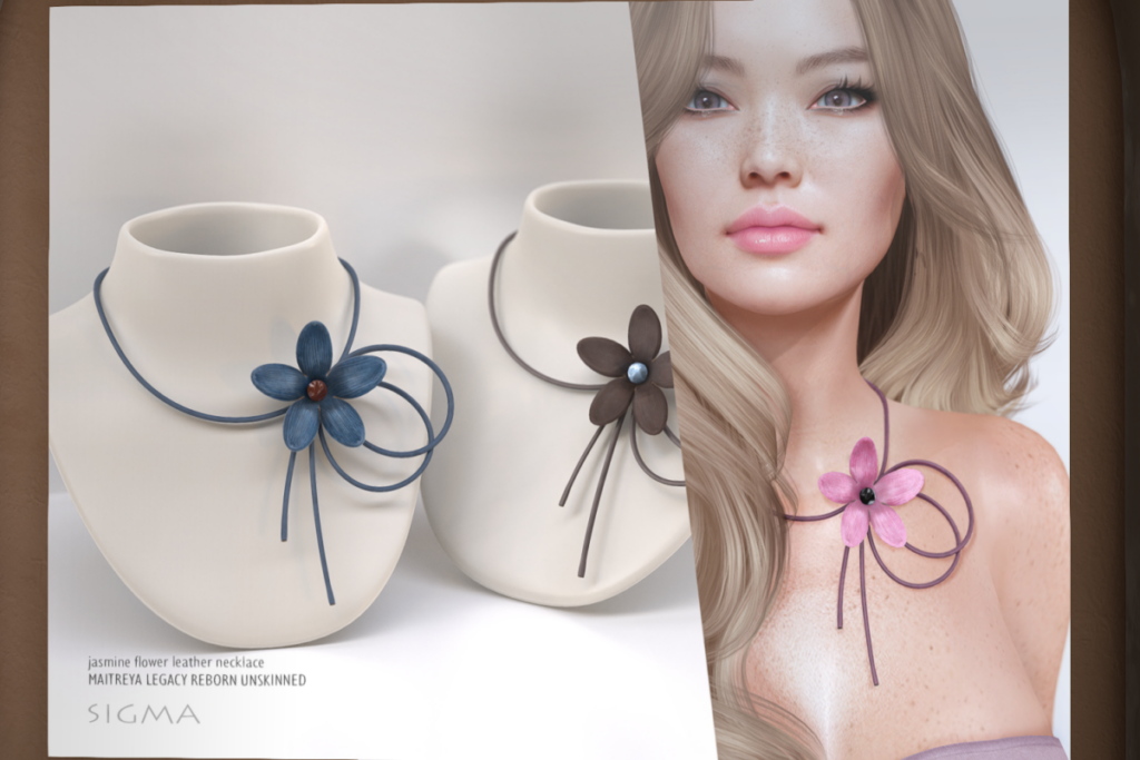 Jasmine Flower Leather Necklace - Legacy/Maitreya/Reborn/Unrigged, L$320