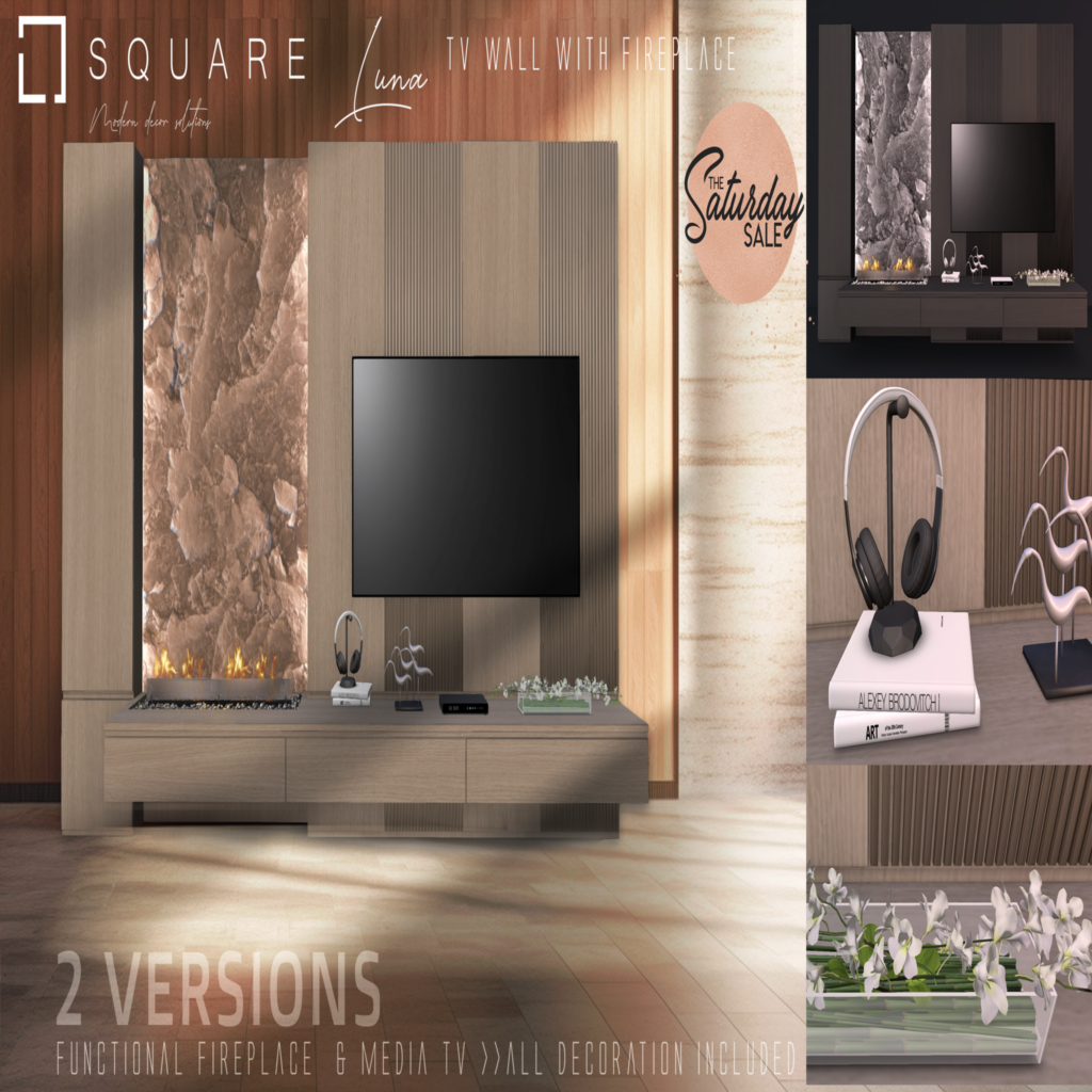 Luna TV Wall w/Fireplace	&lt;a href=&quot;http://maps.secondlife.com/secondlife/Pandoro/179/89/3497&quot;&gt;Teleport&lt;/a&gt;