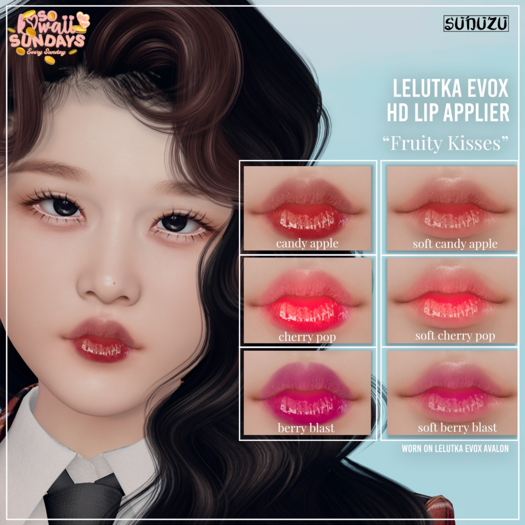 Fruity Kisses Lipstick - EvoX	&lt;a href=&quot;http://maps.secondlife.com/secondlife/Eagle%20District/190/217/2137&quot;&gt;Teleport&lt;/a&gt;