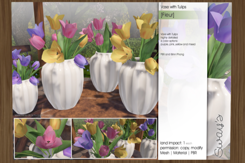 Vase With Tulips	&lt;a href=&quot;http://maps.secondlife.com/secondlife/SwayLand/125/125/27&quot;&gt;TELEPORT&lt;/a&gt;