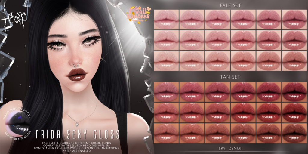 Frida Sexy Gloss Lipstick - EvoX	&lt;a href=&quot;http://maps.secondlife.com/secondlife/Hashira/150/190/3&quot;&gt;Teleport&lt;/a&gt;