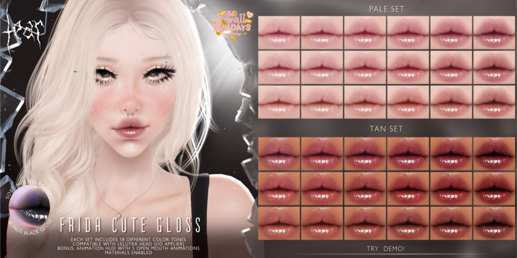 Frida Cute Gloss Lipstick - EvoX	&lt;a href=&quot;http://maps.secondlife.com/secondlife/Hashira/150/190/3&quot;&gt;Teleport&lt;/a&gt;
