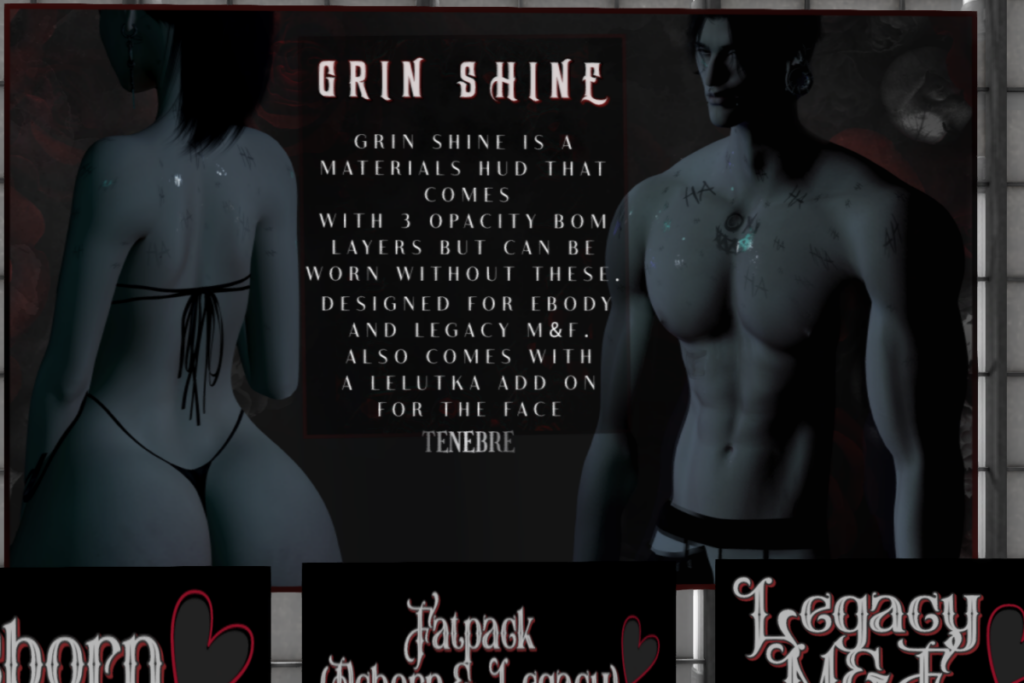 Grin Shine - Legacy/Reborn	&lt;a href=&quot;http://maps.secondlife.com/secondlife/Nocturnal%20Collective/112/122/28&quot;&gt;TELEPORT&lt;/a&gt;