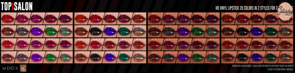 HD Vinyl Lipstick - EvoX	&lt;a href=&quot;http://maps.secondlife.com/secondlife/Meringue/143/144/903&quot;&gt;Teleport&lt;/a&gt;