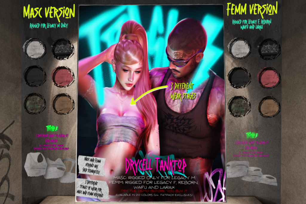 Drycell Tanktop - Legacy F+M/MaitreyaX/Reborn/+mods, L$299 each/L$1500 each FP