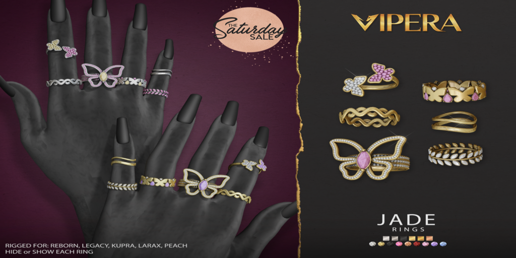 Jade Rings - Inithium/Legacy/MaitreyaX/Peach/Reborn	&lt;a href=&quot;https://maps.secondlife.com/secondlife/Stone%20Diamond/123/128/19&quot;&gt;Teleport&lt;/a&gt;