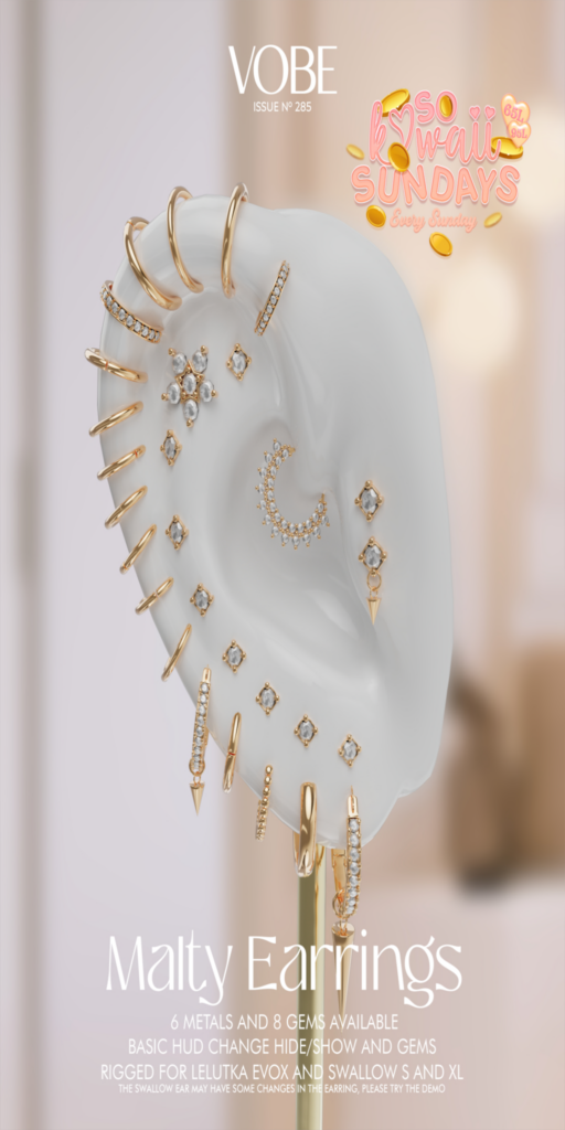 Malty Earrings - EvoX/Swallow S+XL	&lt;a href=&quot;http://maps.secondlife.com/secondlife/VOBE/71/75/123&quot;&gt;Teleport&lt;/a&gt;
