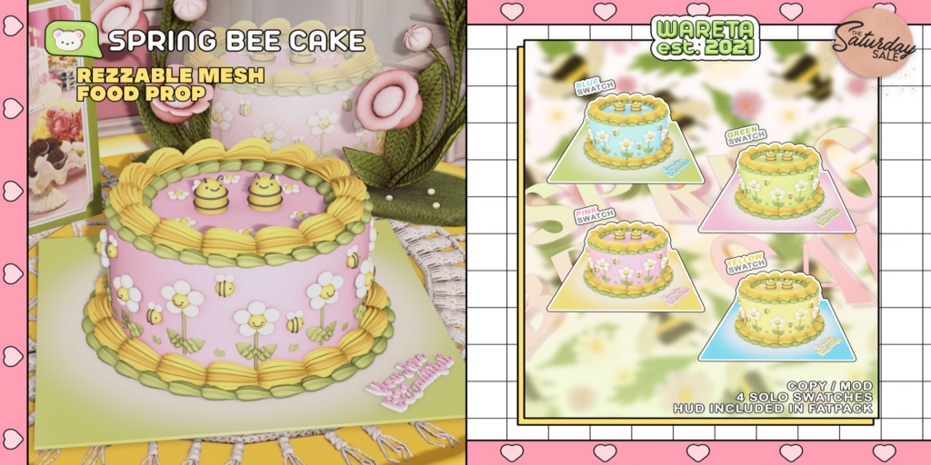Spring Bee Cake Decor	&lt;a href=&quot;http://maps.secondlife.com/secondlife/Cloud%20Lake/128/109/21&quot;&gt;Teleport&lt;/a&gt;