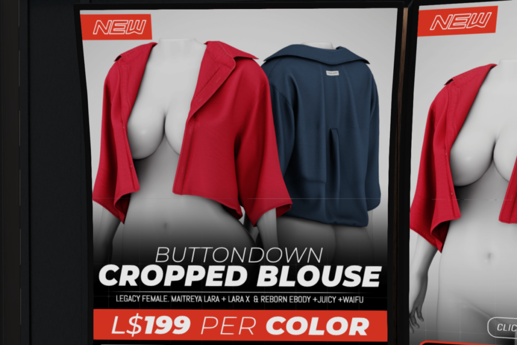 Cropped Button Blouse - Legacy/Maitreya/Reborn/+mod, L$199 each