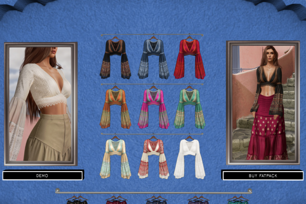 Sasha Boho Top and Ziya Skirt - Legacy/MaitreyaX/Reborn/+mods, L$395 each/L$1990 FP