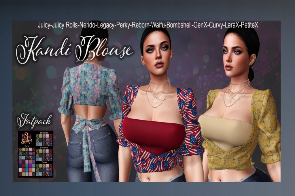 Kandi Blouse - GenX/Legacy/MaitreyaX/Reborn/+mods, L$150 each/L$800 FP