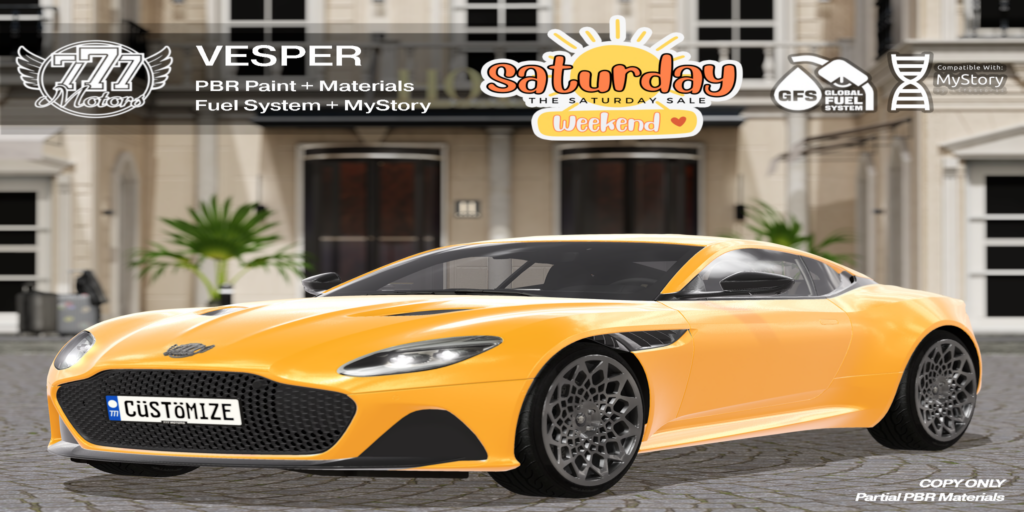Vesper Driveable Car	&lt;a href=&quot;http://maps.secondlife.com/secondlife/Highway%20Star/144/134/23&quot;&gt;Teleport&lt;/a&gt;