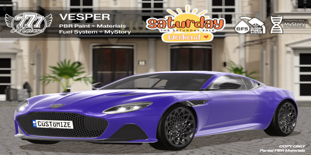 Vesper Driveable Car	&lt;a href=&quot;http://maps.secondlife.com/secondlife/Highway%20Star/144/134/23&quot;&gt;Teleport&lt;/a&gt;