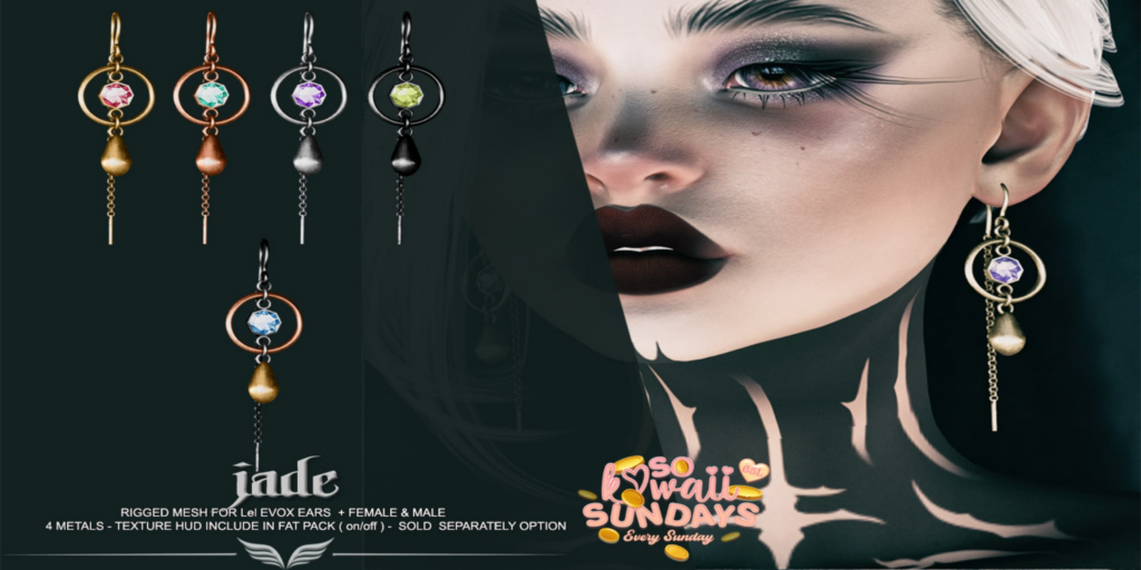 Jade Earrings - EvoX M+F	&lt;a href=&quot;http://maps.secondlife.com/secondlife/Amazing%20Dreams/52/206/2514&quot;&gt;Teleport&lt;/a&gt;