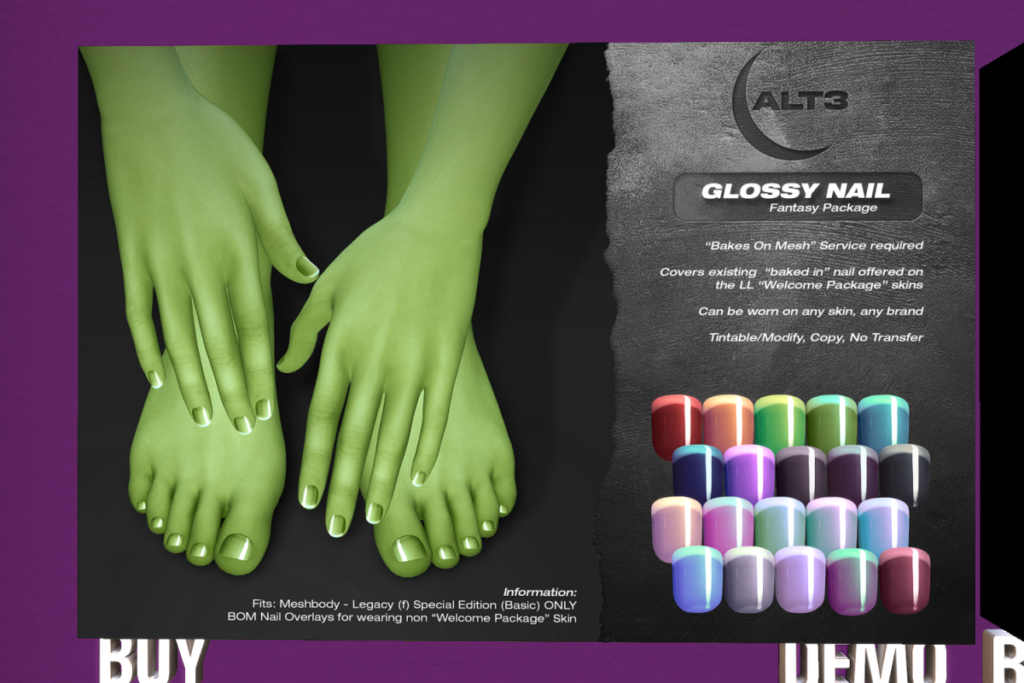Glossy Nails Fantasy Package - BOM For Legacy Special Edition	&lt;a href=&quot;https://maps.secondlife.com/secondlife/The%20Fifty%20Two/64/126/21&quot;&gt;Teleport&lt;/a&gt;