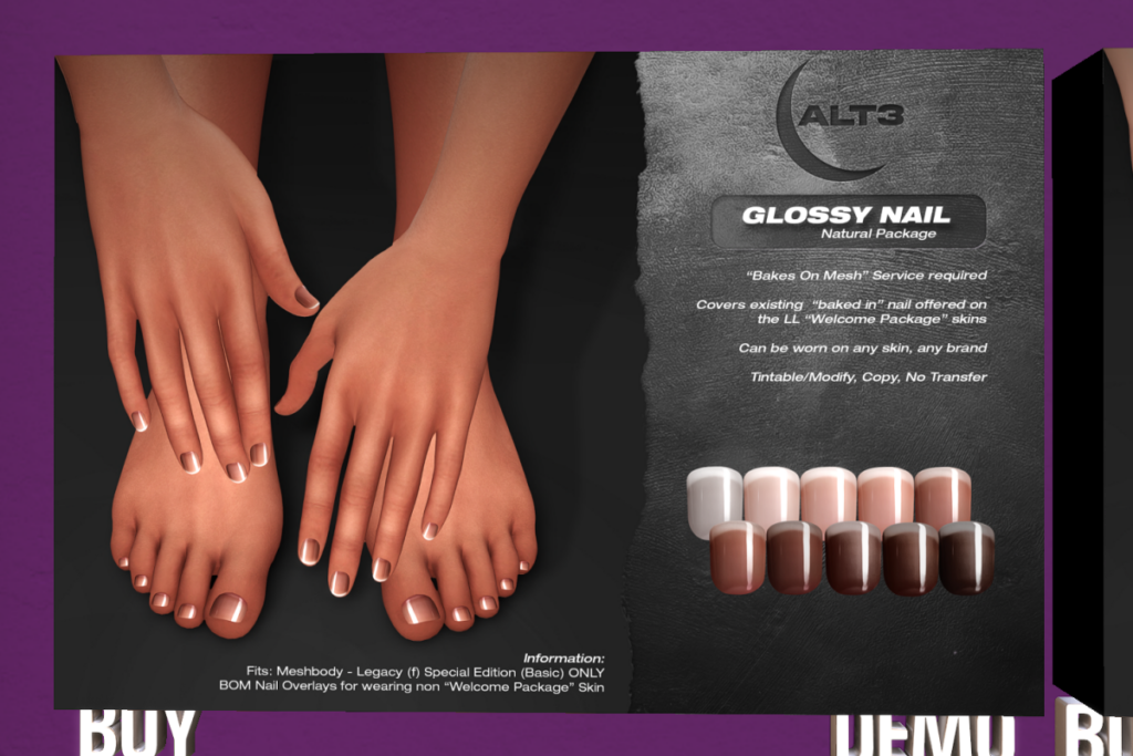 Glossy Nails Natural Package - BOM For Legacy Special Edition	&lt;a href=&quot;https://maps.secondlife.com/secondlife/The%20Fifty%20Two/64/126/21&quot;&gt;Teleport&lt;/a&gt;