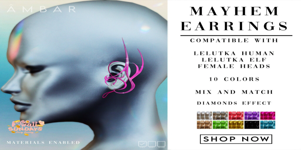 Mayhem Earrings - EvoX F Human+Elf	&lt;a href=&quot;http://maps.secondlife.com/secondlife/Mellow%20Marina/137/65/21&quot;&gt;Teleport&lt;/a&gt;