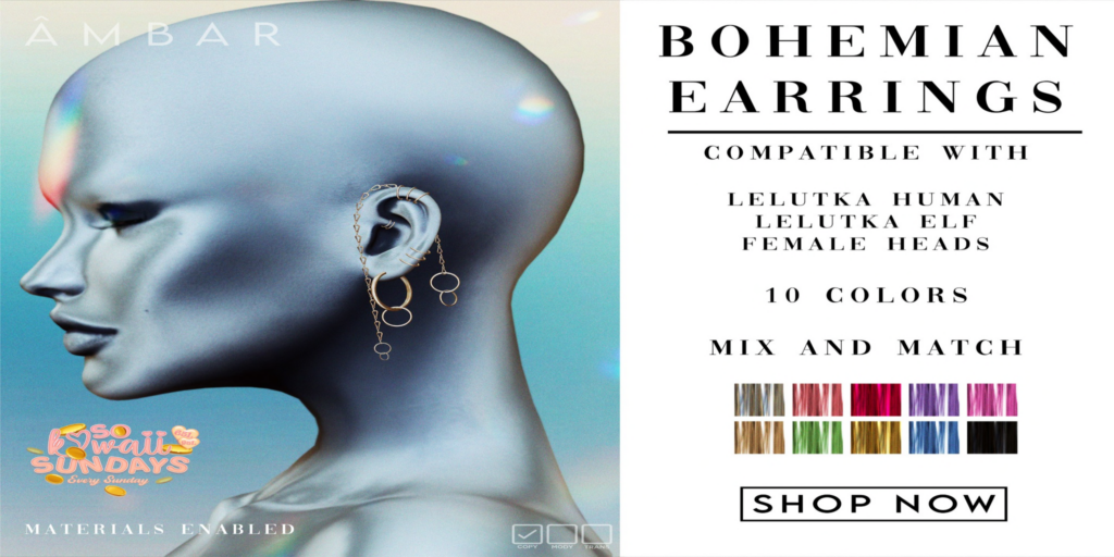 Bohemian Earrings - EvoX F Human+Elf	&lt;a href=&quot;http://maps.secondlife.com/secondlife/Mellow%20Marina/135/106/22&quot;&gt;Teleport&lt;/a&gt;