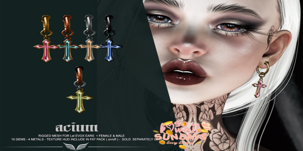 Acium Earrings - EvoX M+F	&lt;a href=&quot;http://maps.secondlife.com/secondlife/Amazing%20Dreams/52/206/2514&quot;&gt;Teleport&lt;/a&gt;