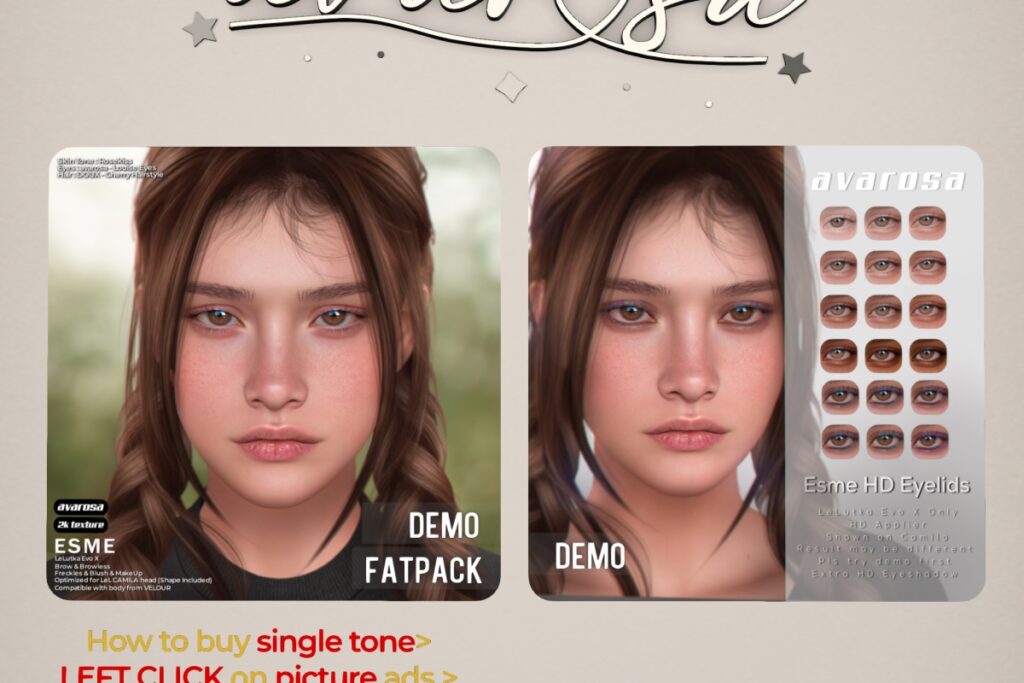 Esme Skin - EvoX, L$599 each/L$1799 FP | Esme HD Eyelids - EvoX, L$299